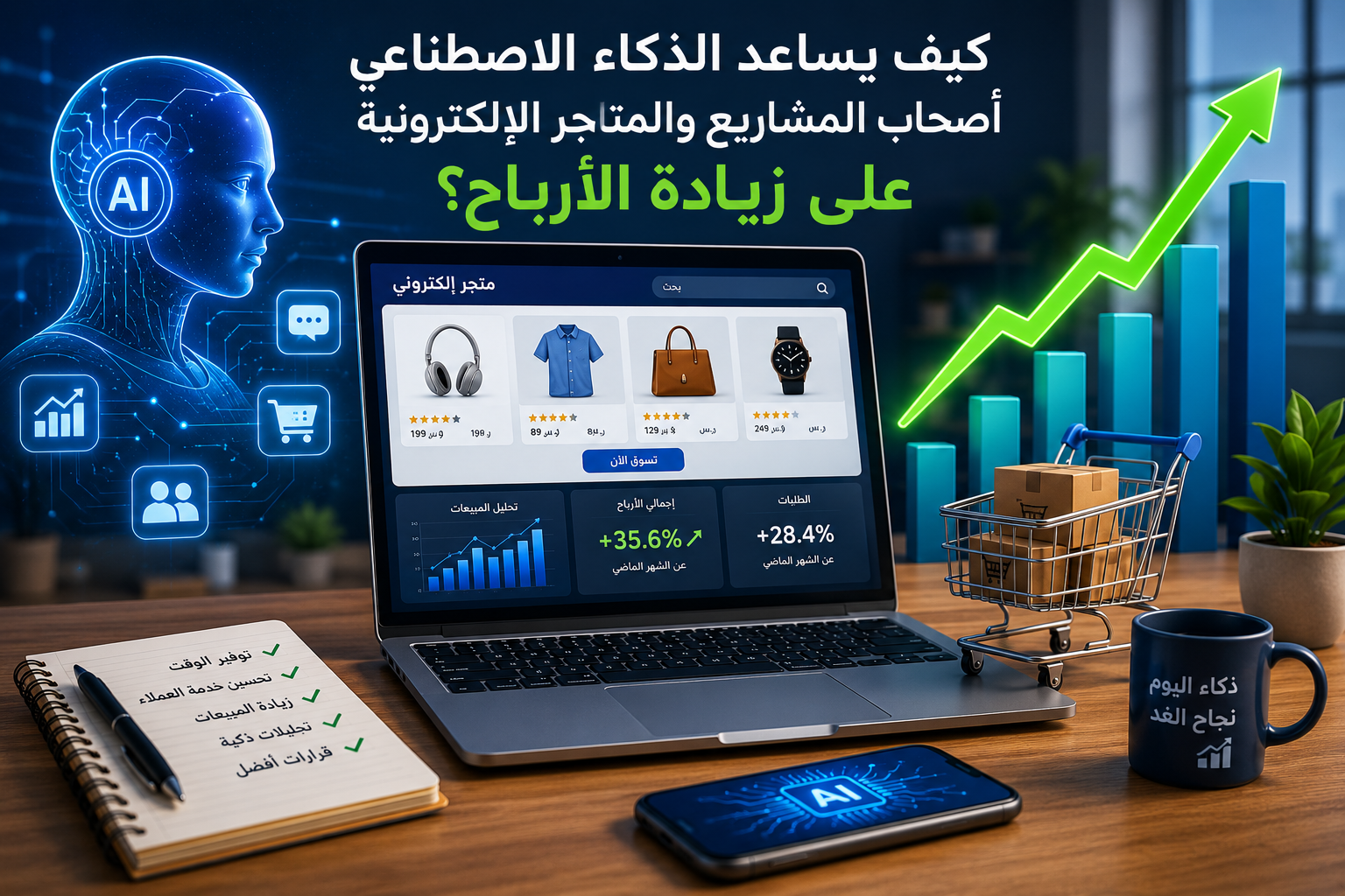 كيف يساعد الذكاء الاصطناعي أصحاب المشاريع والمتاجر الإلكترونية على زيادة الأرباح؟