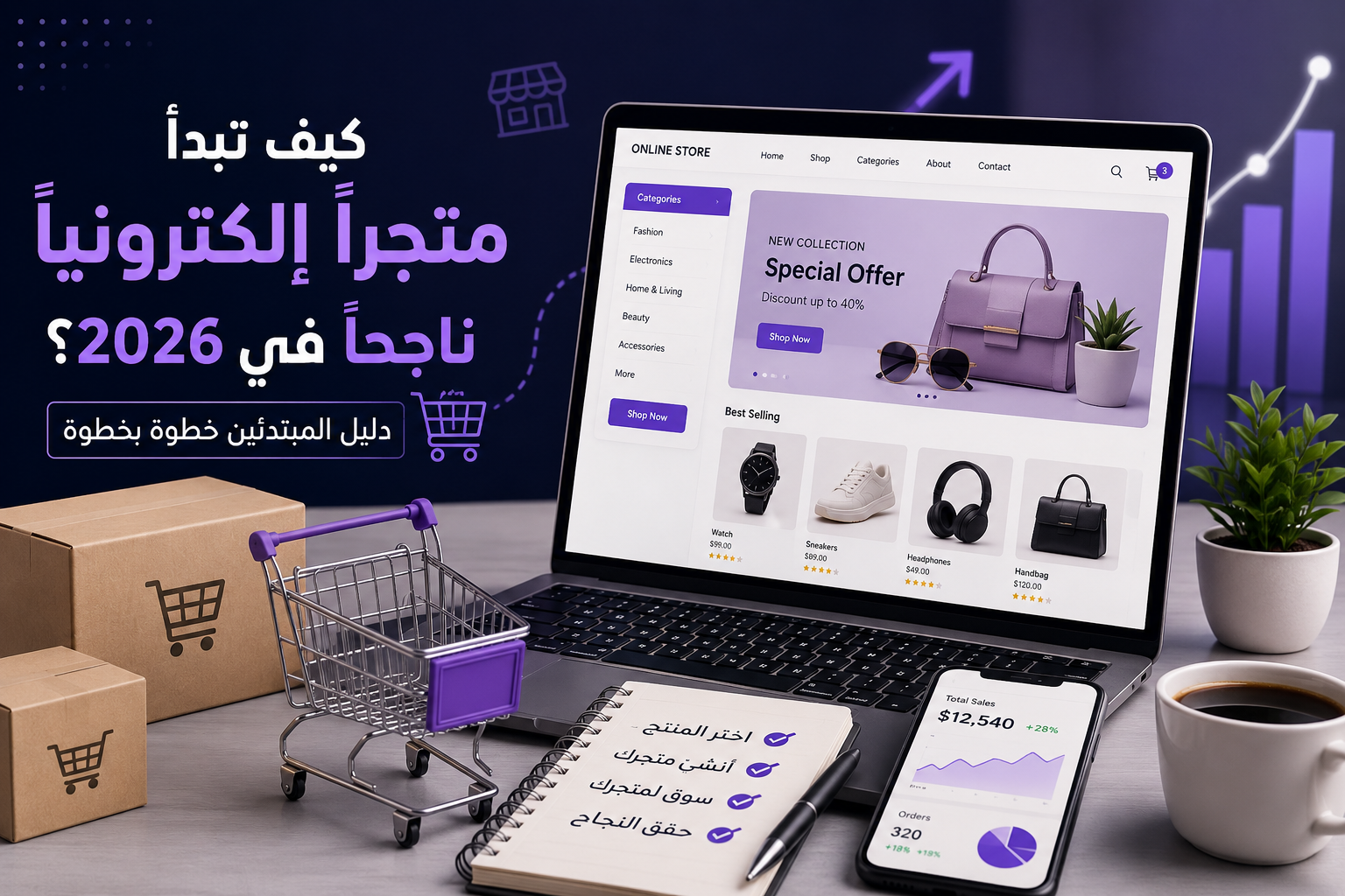 كيف تبدأ متجراً إلكترونياً ناجحاً في 2026؟ دليل المبتدئين خطوة بخطوة